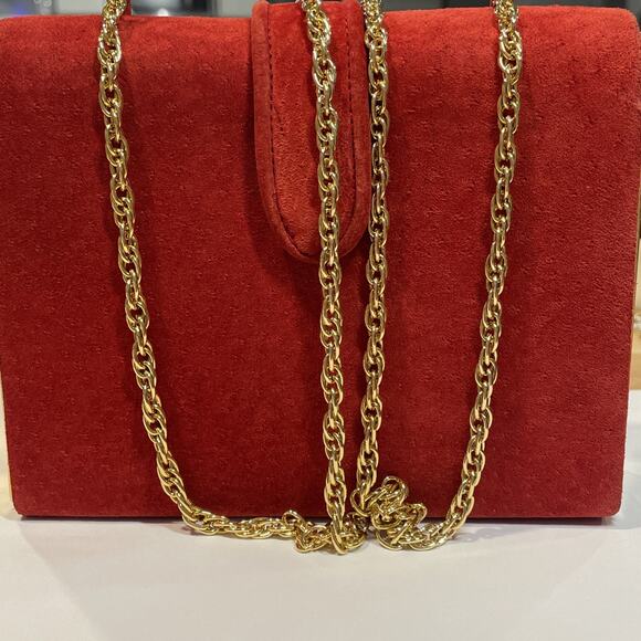 Vintage Ande Purse Crossbody 5 x 6 Formal Party Red Gold Tone Chain Strap - Picture 2 of 5